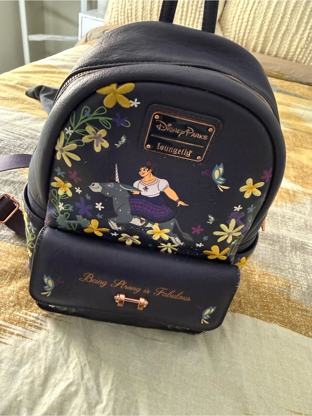 Encanto Loungefly Navy Floral Disney Parks Mini Backpack with Rose Gold Accents
